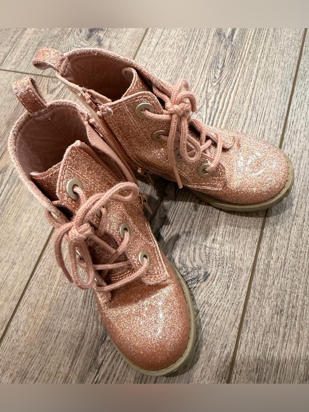 Old Navy Lace-Up Combat Boots Girls Fuschia Pink Glitter Size 8 - Picture 5 of 11